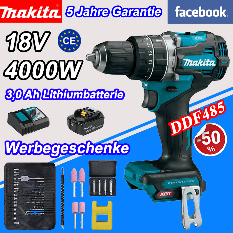 DDF485+3,0Ah Akku+Schnellladegerät+komplettes Zubehörset (18V)