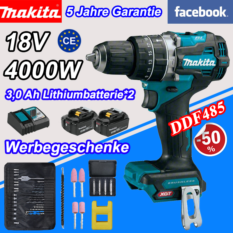 DDF485 + 3,0-Ah-Akku * 2 + Schnellladegerät + komplettes Zubehörset (18 V)